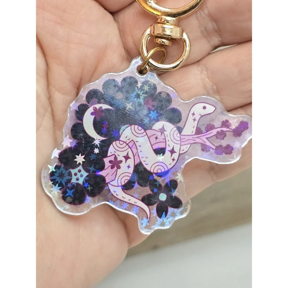 Chinese Zodiac Year of the Snake Celestial Holographic Acrylic Keychain Reptile